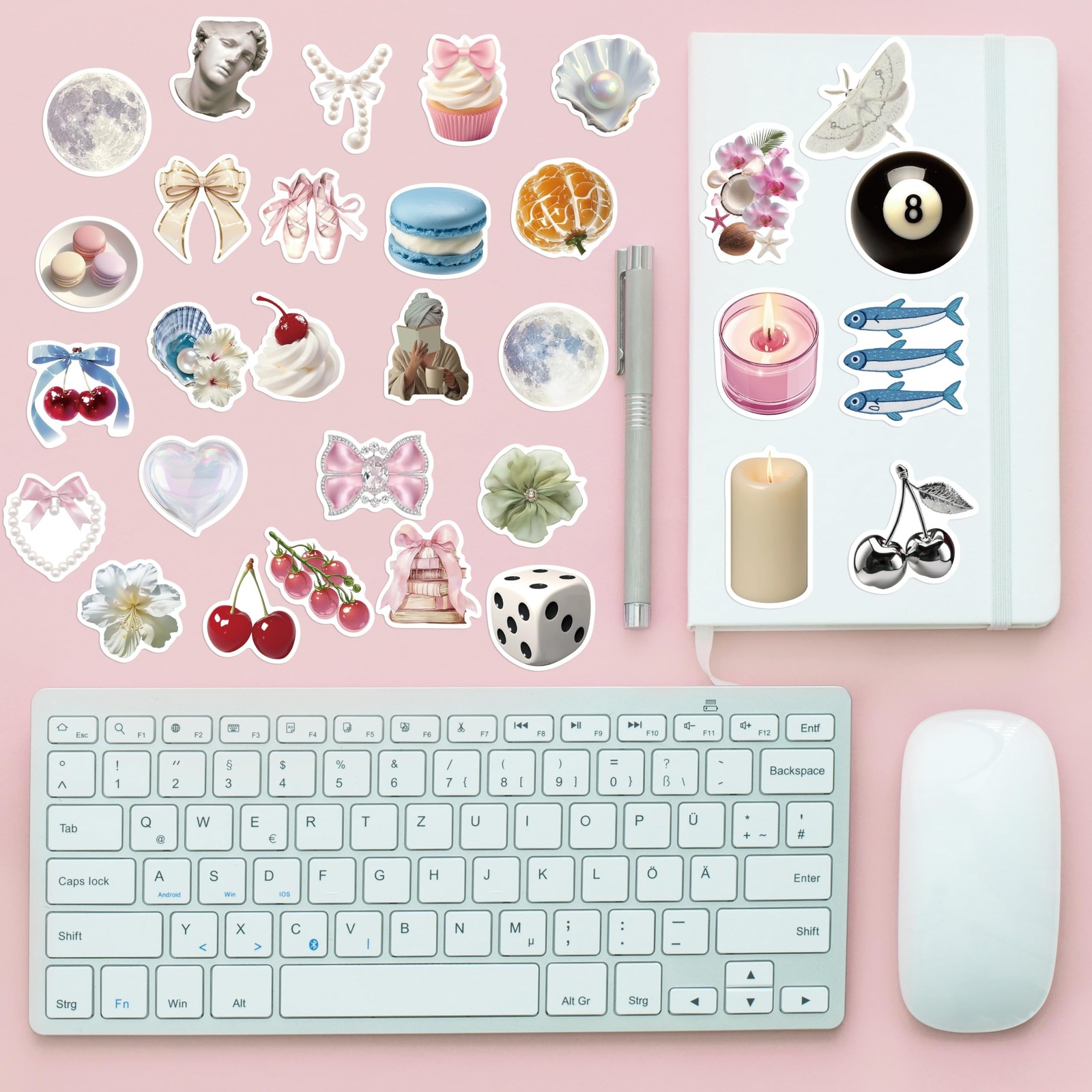 110PCS Aesthetic Sticker Clean Girl Stickers for Pink and Blue