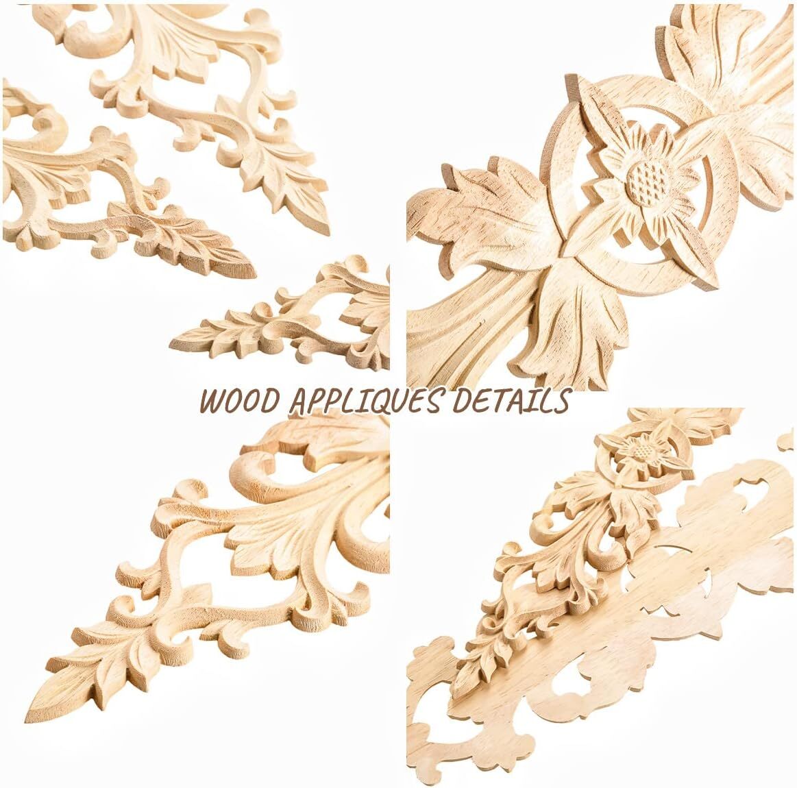 MUXSAM 4Pcs Long Wood-Carved Onlays Appliques for 33x6cm/12.99"x2.36", 4-pack