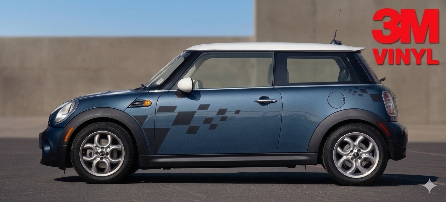 2002 – 2019 Mini Cooper Checkered Decals Porsche Style Side Stripes Graphics