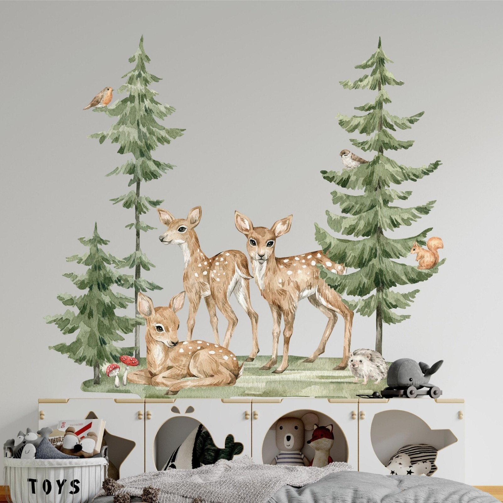 Woodland Forest Deer Wall Decal Set | Peel & Stick Fabric Nursery Wall Sticker
