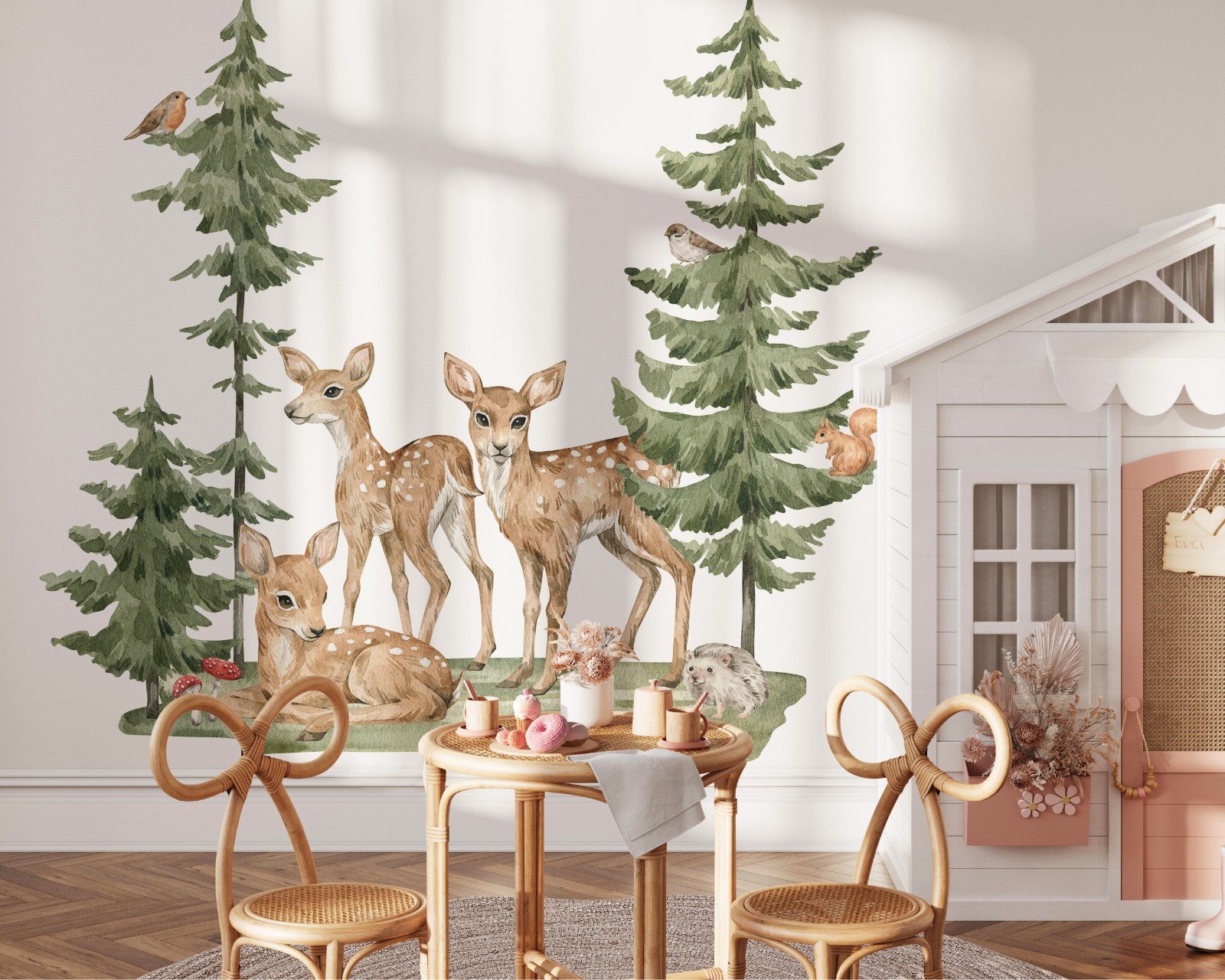 Woodland Forest Deer Wall Decal Set | Peel & Stick Fabric Nursery Wall Sticker