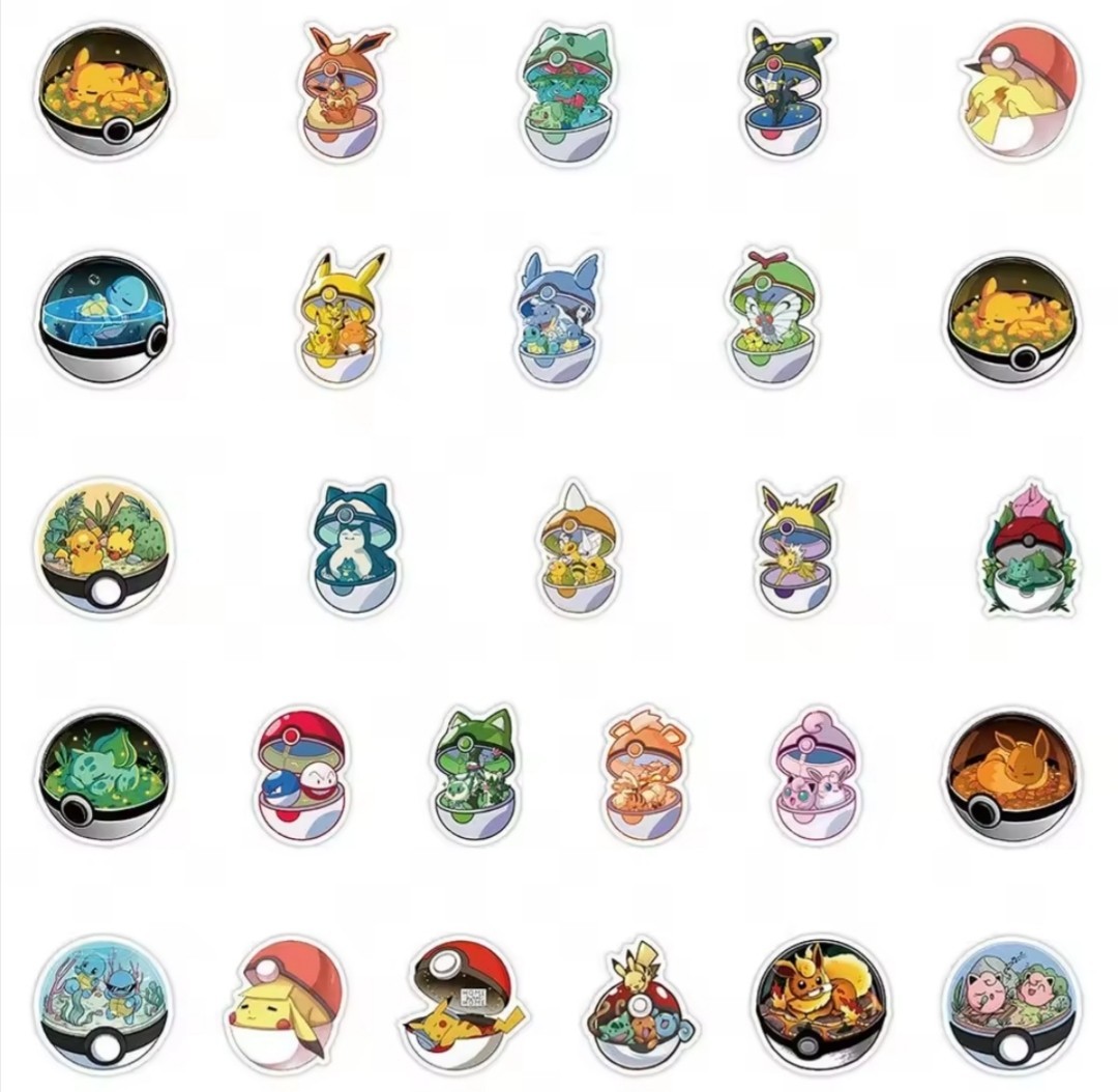 10 PCS Pokémon (Unofficial) Inside Poké Balls Cartoon Games Stickers BRAND NEW