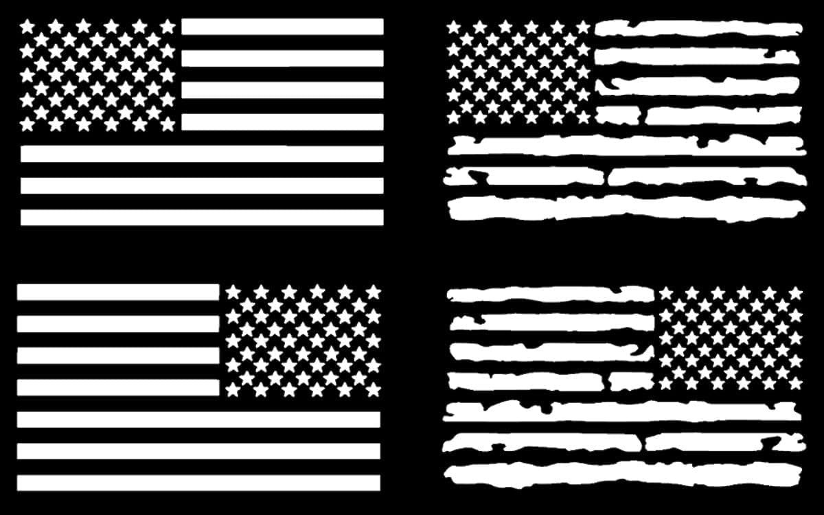 American Flag Decal 4 Pack: Regular and Distressed American Small ~4" White