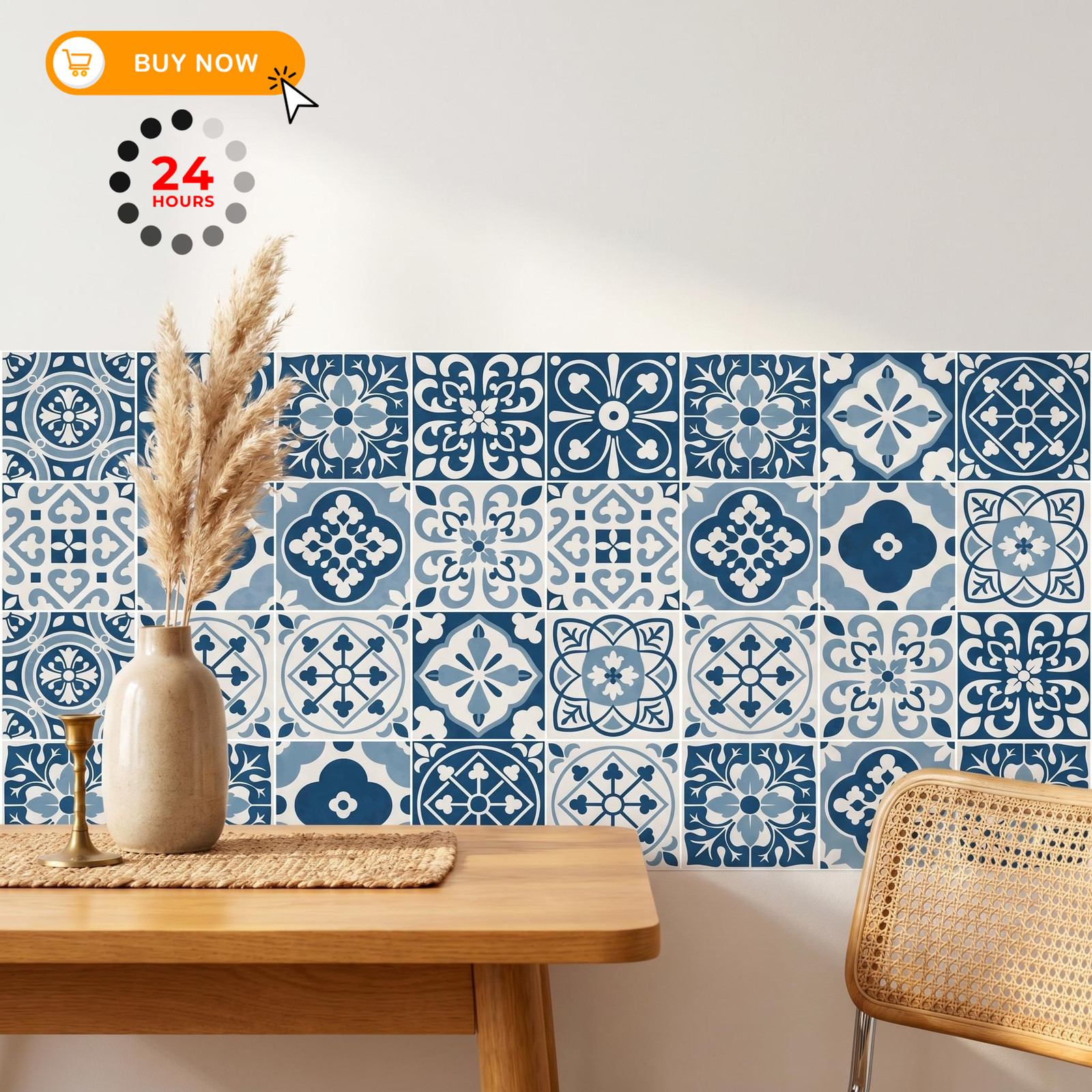 MEIHEA 30 Pack Blue and White Peel Stick Backsplash, 4×4 inches, Red