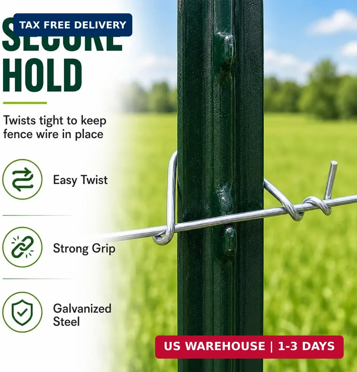 T Post Clips 500 pcs Fence Wire Tensioner, Galvanized Steel Fence Clips for Secu