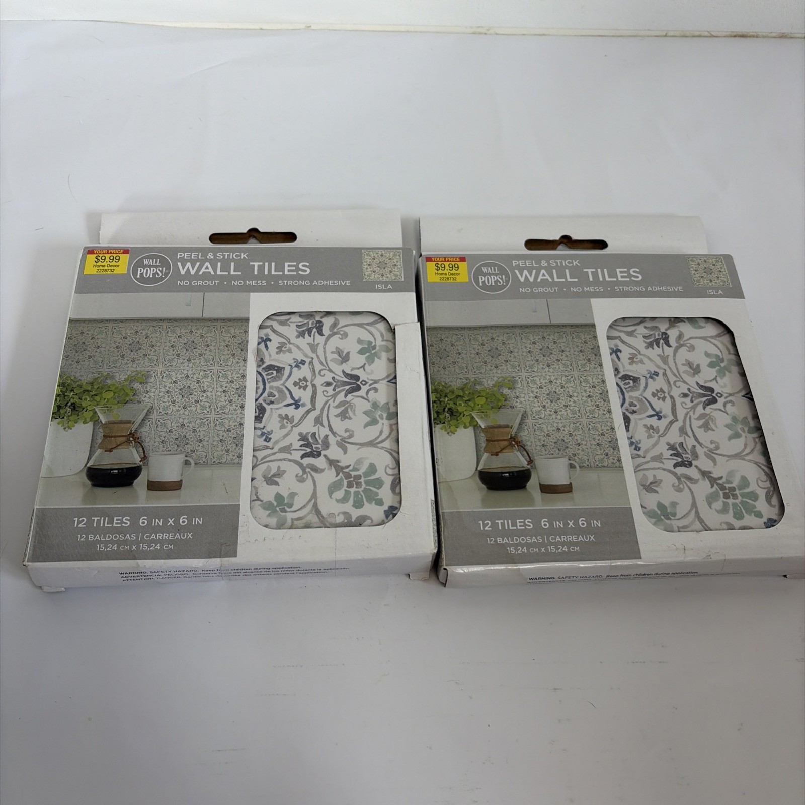 New Wall Pops! Peel and Stick Wall Tiles ISLA 6”X6” 12 Tiles No Mess No Grout