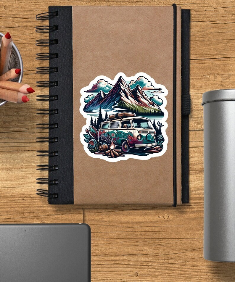 Van Life Mountain Sticker – Water-Resistant Camper Travel Decal, Outdoor Scenery