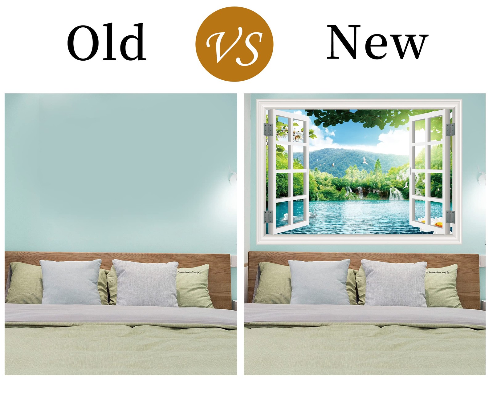 Fake Window Wall Sticker – Landscape Faux Window Wall Mural for Wall Decor, S…