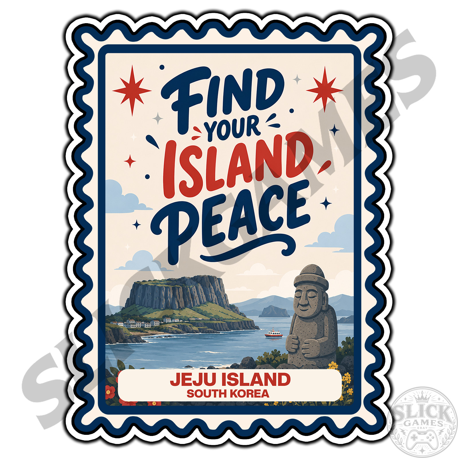 Jeju Island South Korea Travel Quote Postage Stamp Sticker #1 Waterproof Vinyl