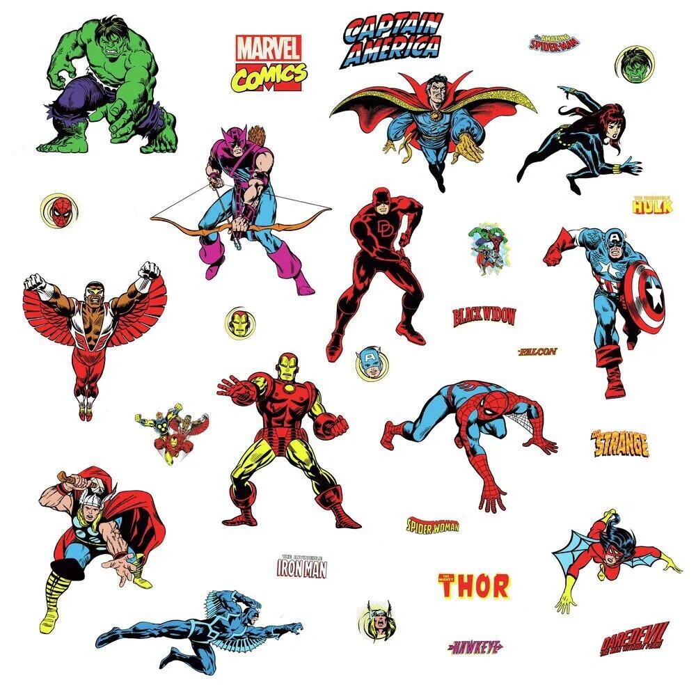 New MARVEL CLASSIC Superheroes Avengers Wall Decals Boys Bed Room Decor Stickers