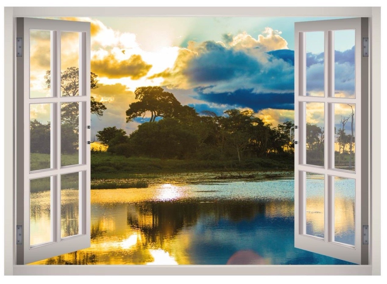 River Park View Window 3D Wall Decal Art Mural Home Decor Canvas Vinyl W47