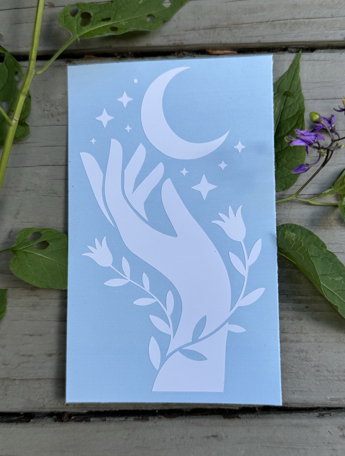 Wiccan Hand Moon Witchy Decal White Matte Oracle 651 Vinyl Sticker Window Laptop