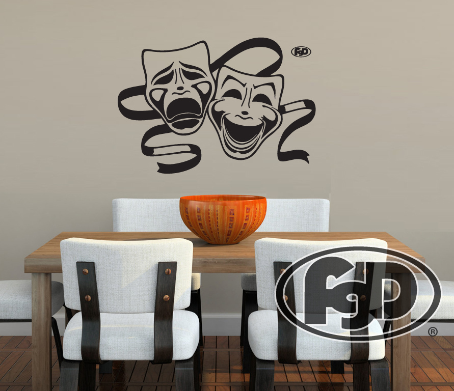 FGD Theatre Masks Tragedy and Comedy Vinyl Wall Decal 20" x 29"