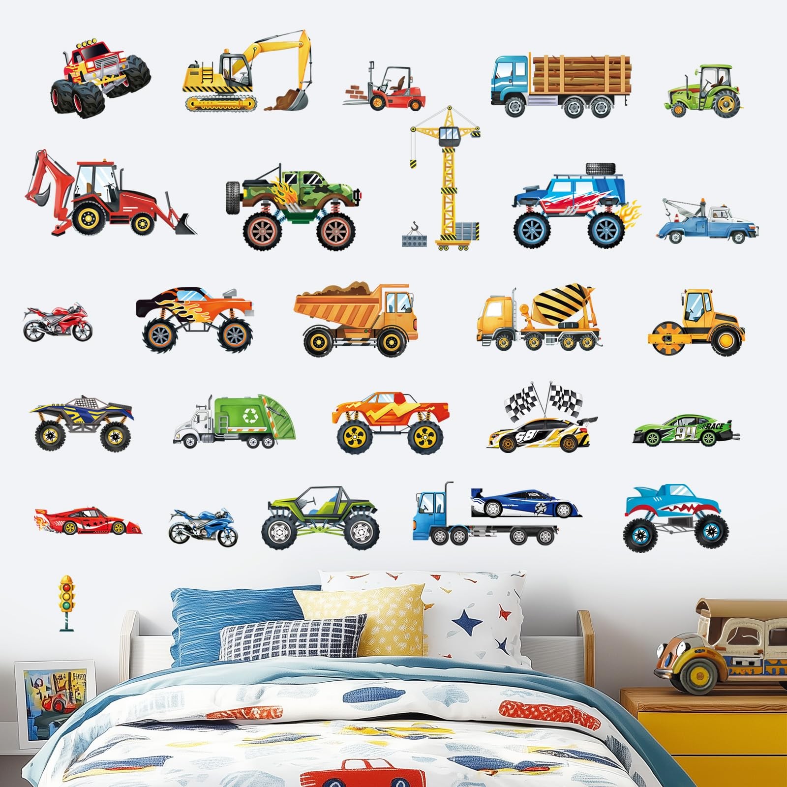 Cars Wall Decals Construction Transports Vehicles Racing Cars Wall Stickers B…