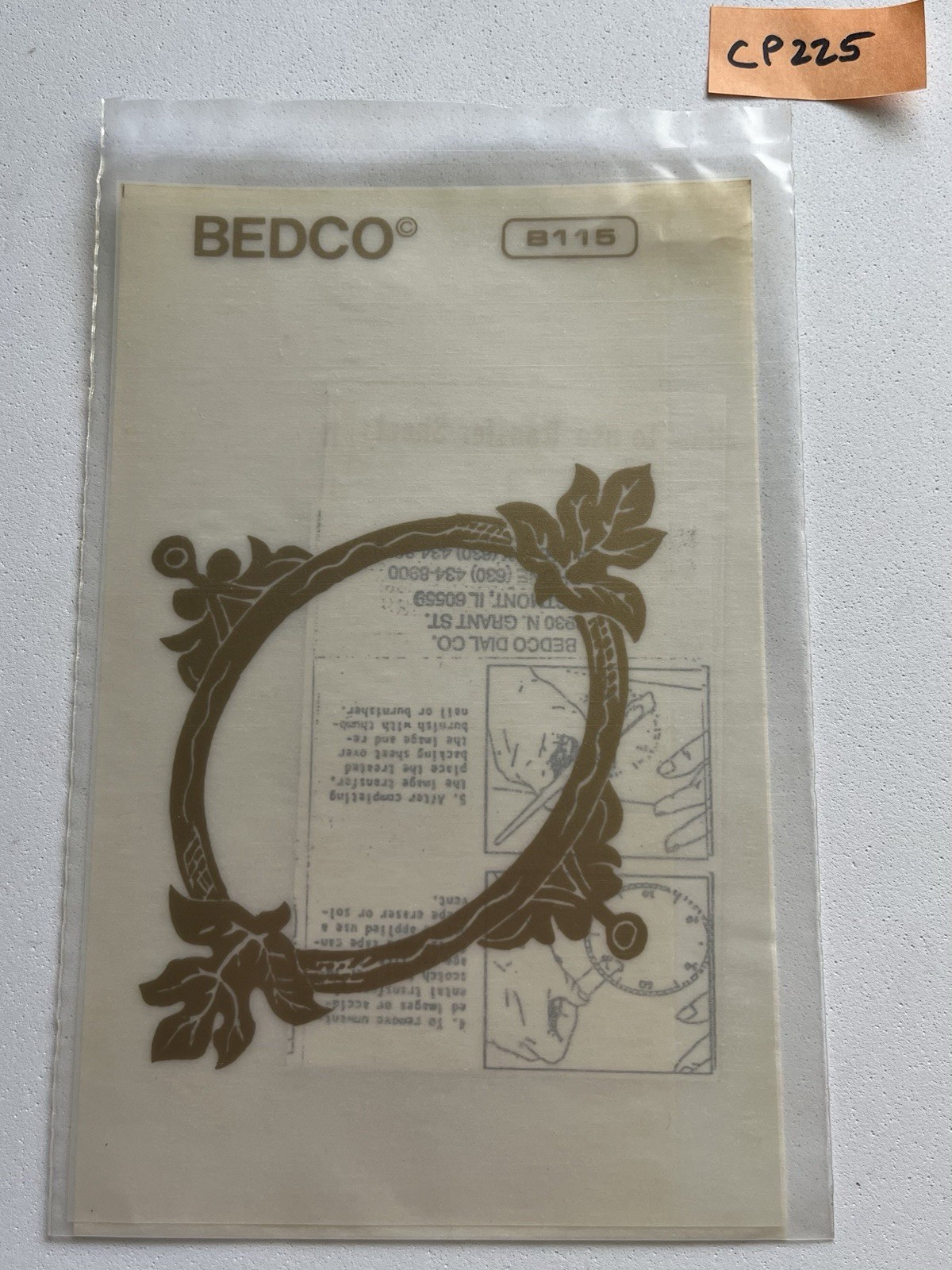 BEDCO B115 Ornate Oval Leaf Transfer ~5.25”x 4-5/16” CP225 NOS