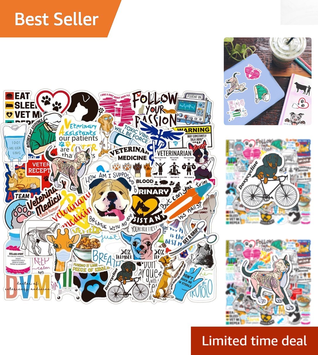 50 Pcs Waterproof Veterinary Stickers – Cute Decals for Teens & Animal Lovers