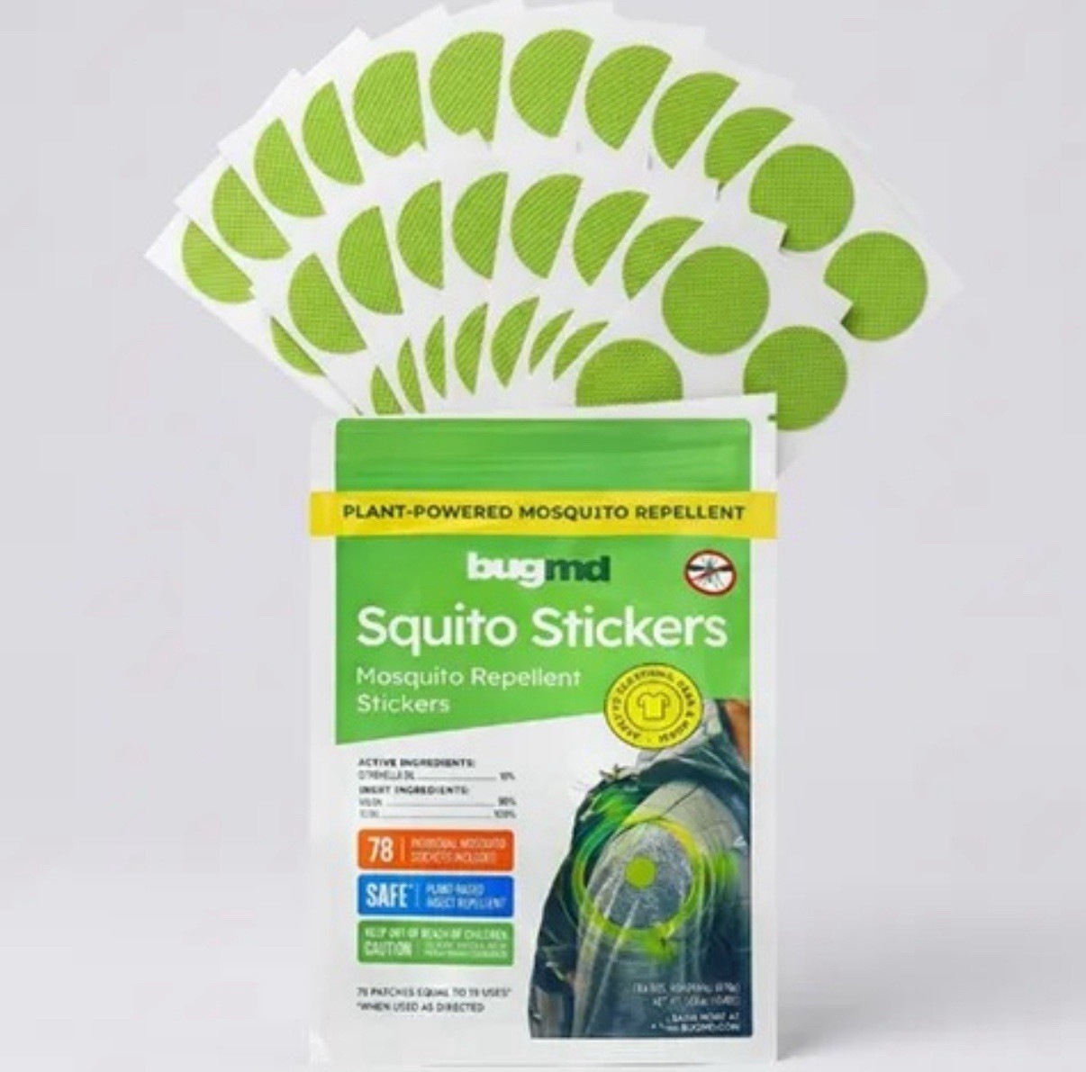 BugMD Plant-Powered Squito Stickers for Kids & Adults – 2 Packs