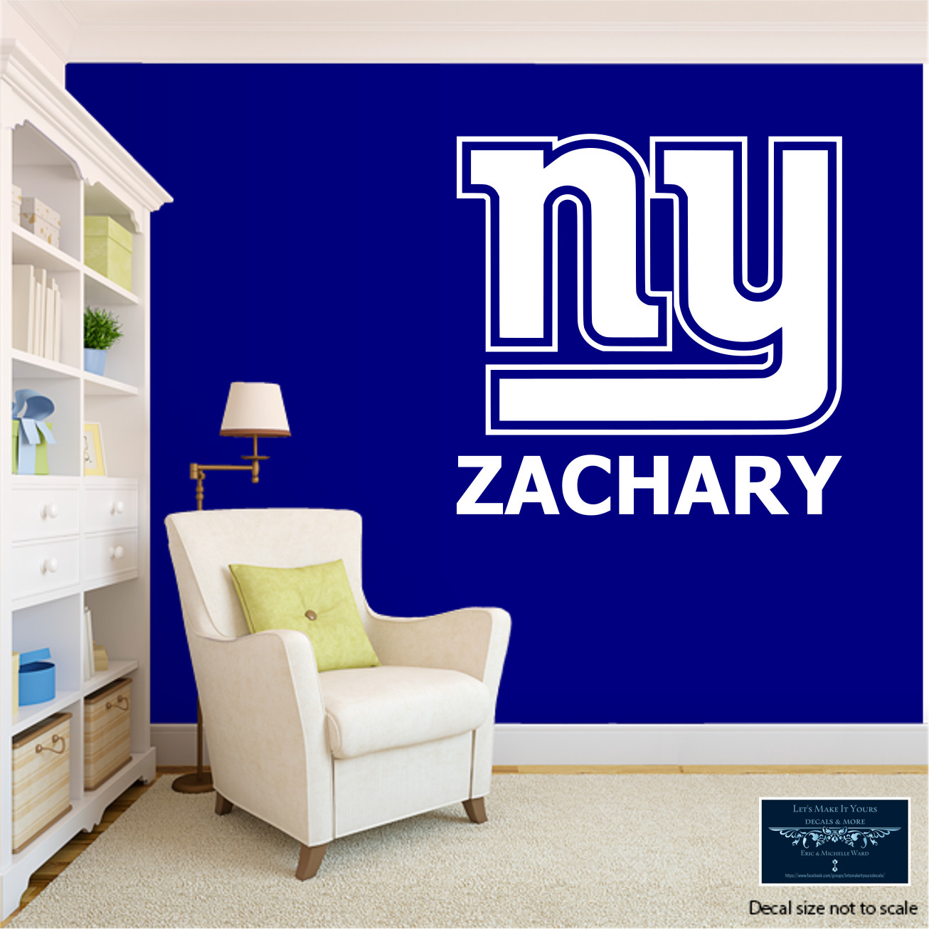 NY GIANTS LARGE REMOVABLE WALL VINYL DECAL PERSONALIZED W/ NAME 22" COLOR CHOICE