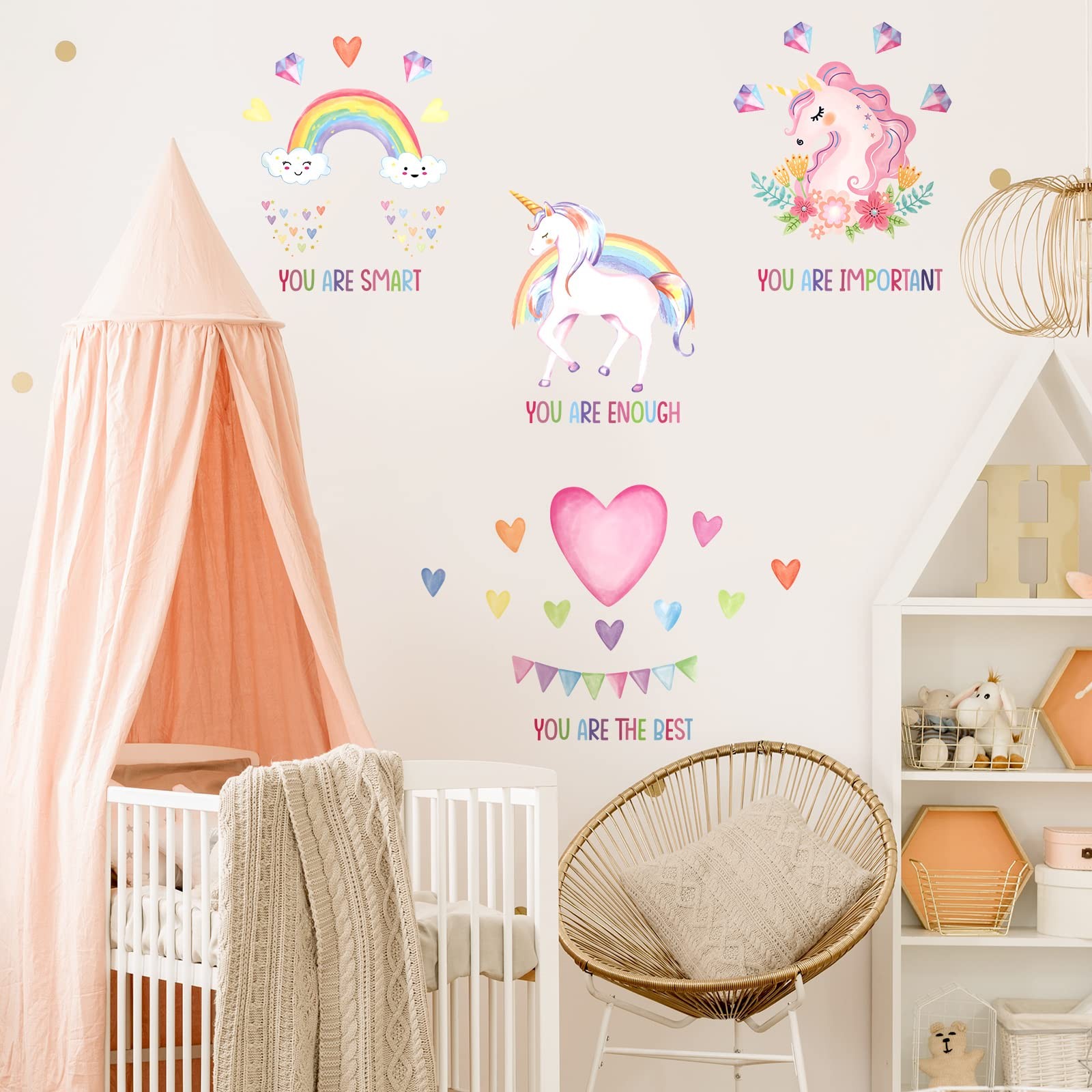 9 Pieces Unicorn Wall Decals Stickers Unicorn Room Decor for Girls Bedroom Ra…