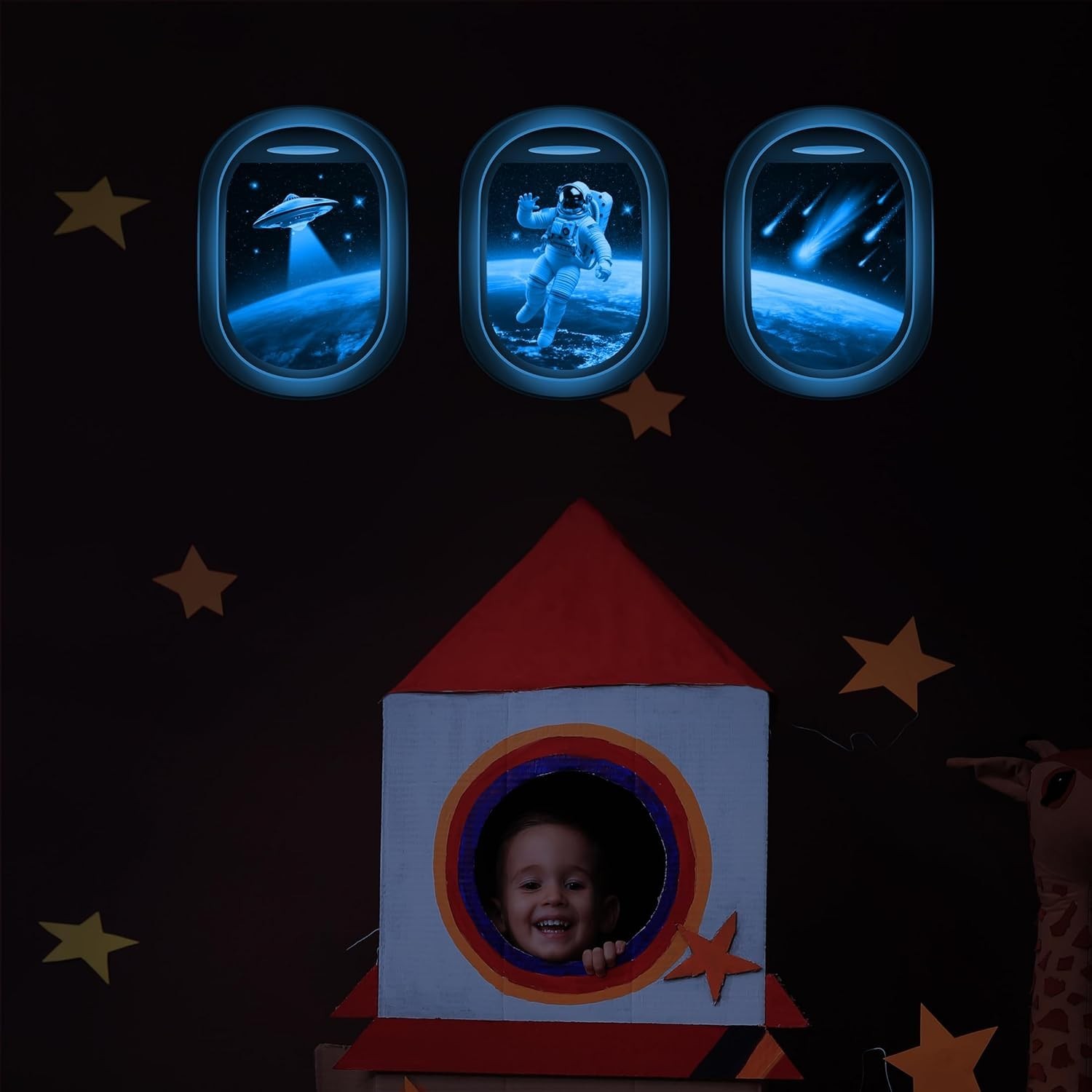 Glow in The Dark 3D Space Wall Decals, Set of 3 Galaxy Window Stickers for Wa…