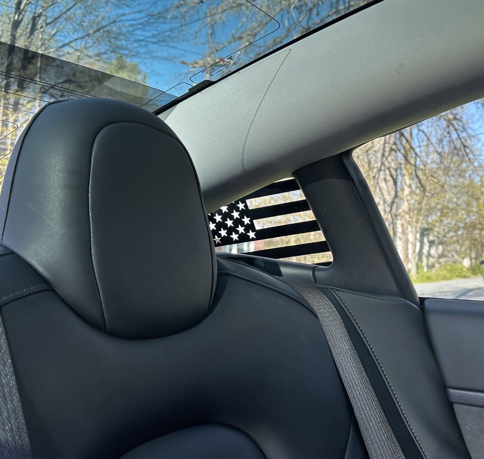 2pc Matte Black American flag quarter panel window decals fit Model 3 Tesla