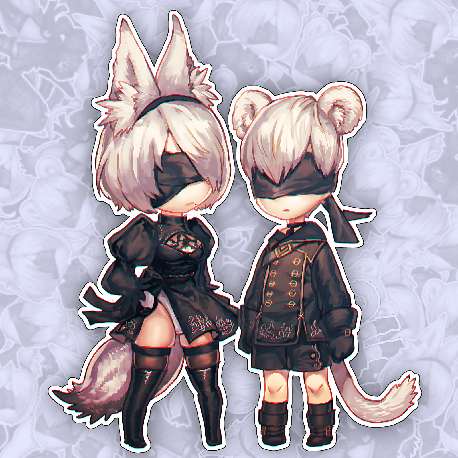 2B and 9S Cute Chibi Vinyl Sticker with Laminate