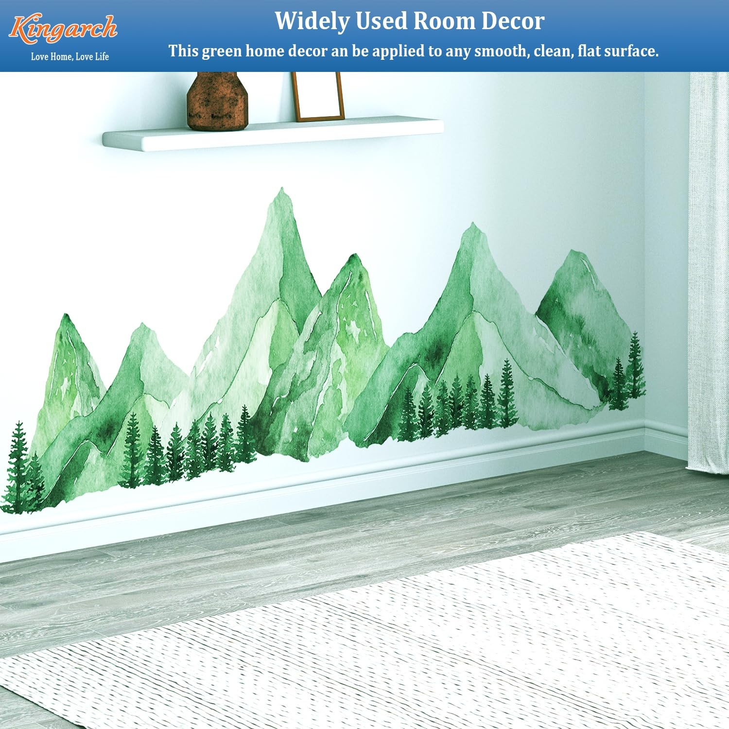 Green Mountain Wall Decals Peel and Stick – Scenic Forest Range Mural Pine Tr…