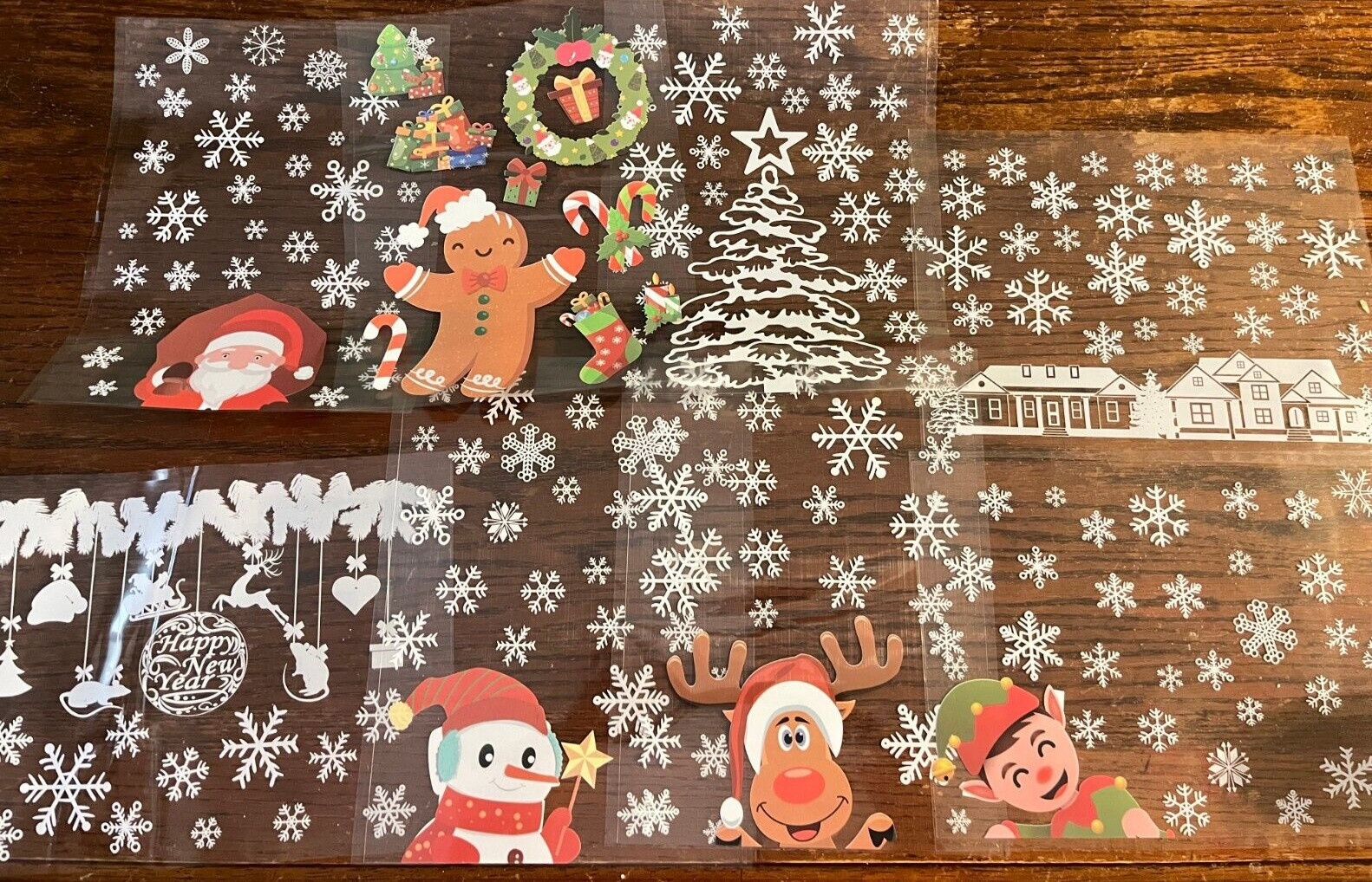 Set of 8 Christmas Window Stickers- Each sheet is a single piece