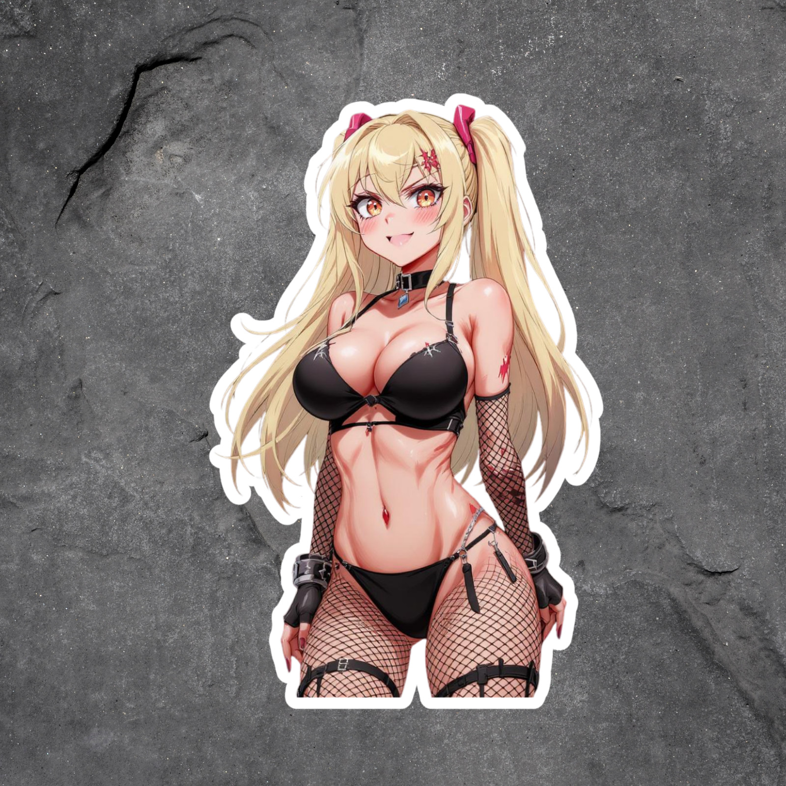 Pinup Girl Sticker Vinyl Decal Blonde Anime Bikini Lingerie Fishnet Scratches
