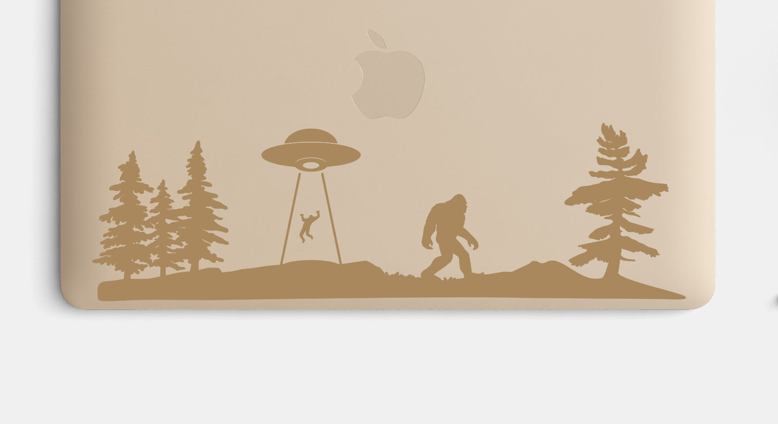 Bigfoot UFO Forest Scene V2 Vinyl Decal | Cryptid Mythology Die Cut Sticker