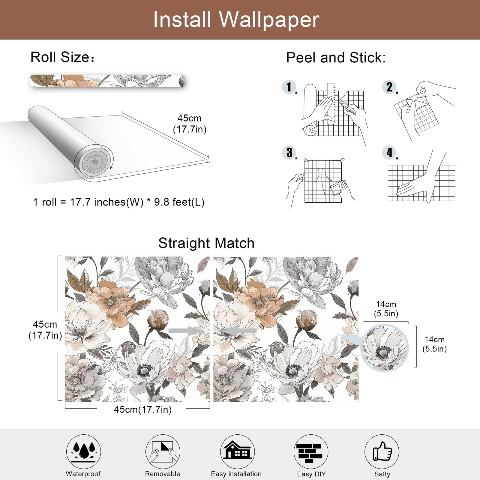 Vintage Floral Wallpaper Peel and Stick, Retro Peony Wallpaper for Home Decor…