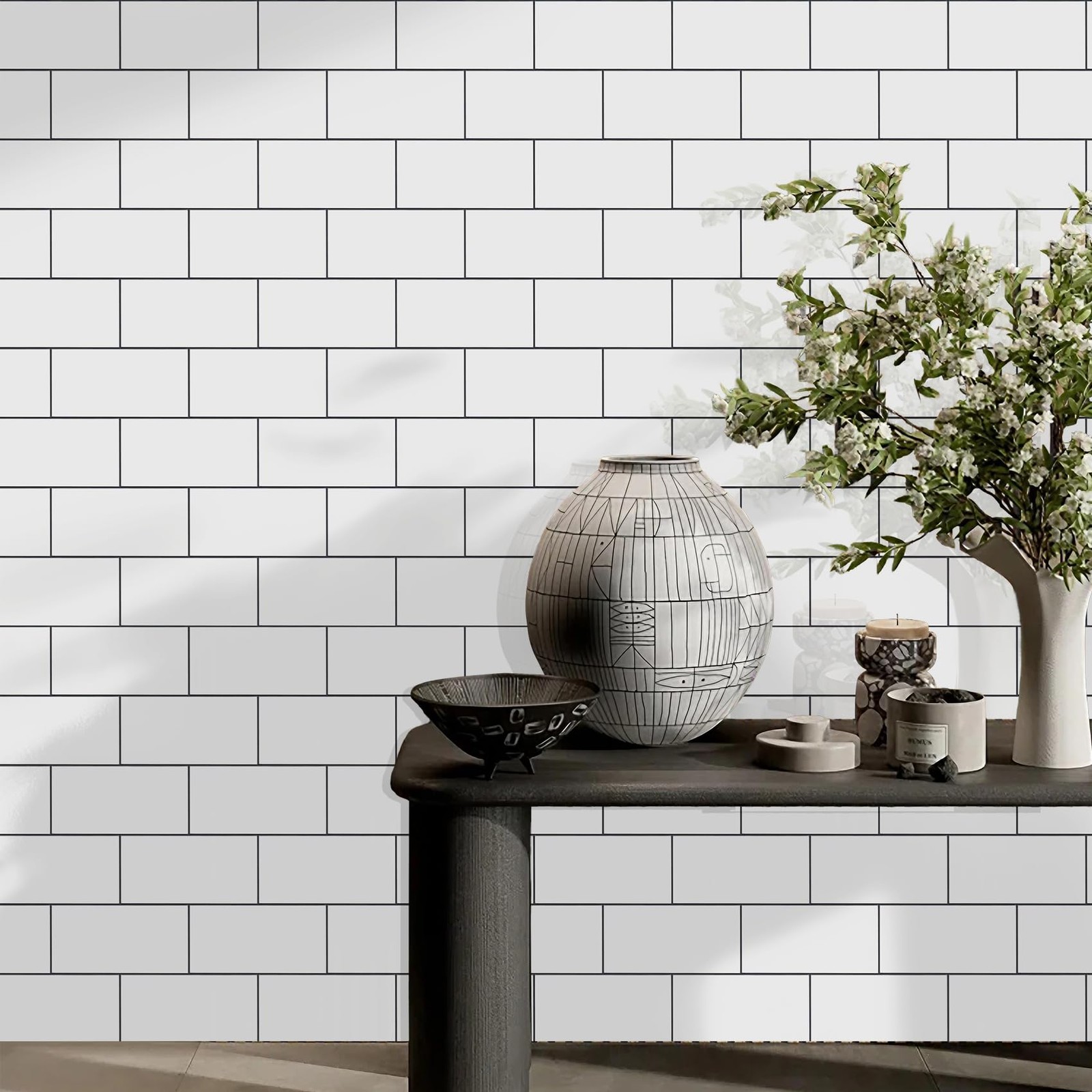 100Piece Glossy Pure White Peel and Stick Backsplash Tile,3"x6" PVC Subway …