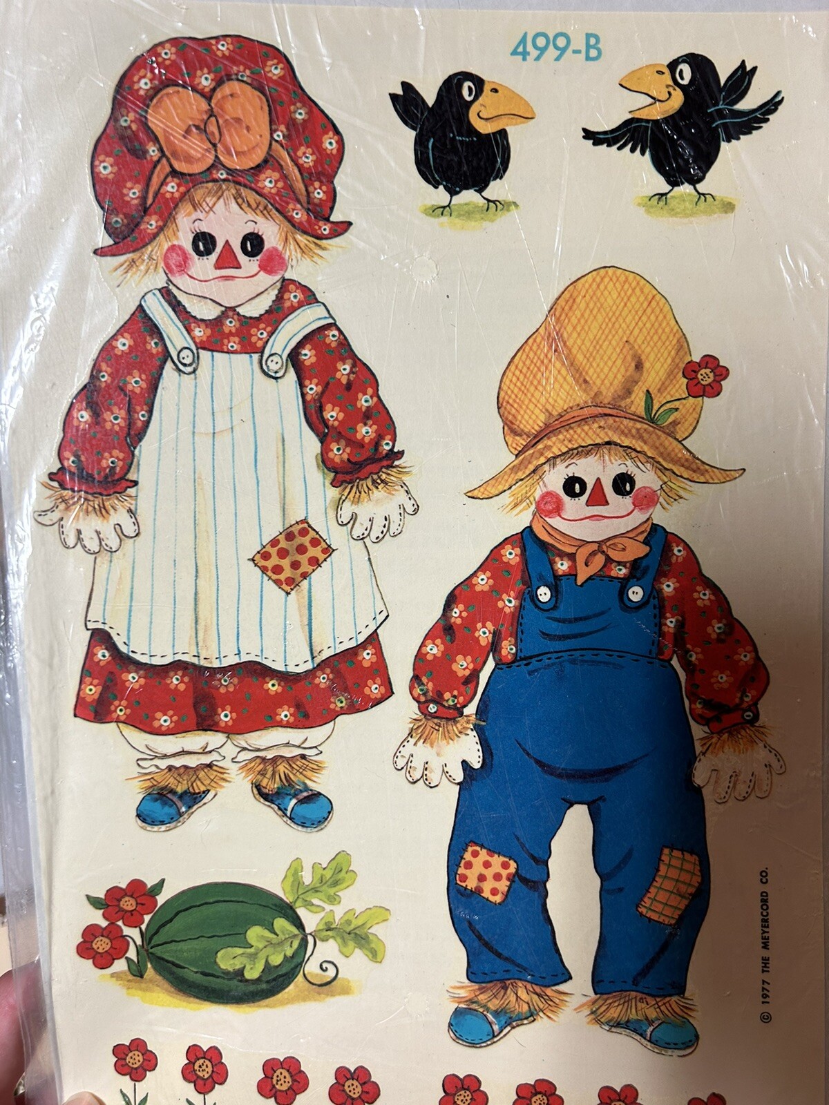 Vintage 1970's Decals Retro Scarecrows Girl In Rocking Chair Bonnet Pinafore