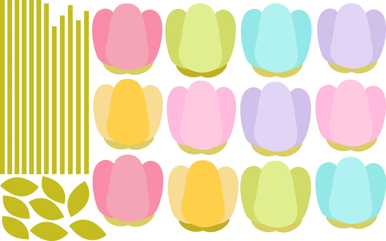 Flower wall decals Decor Cute Bee Tulip Floral Home decor Nursery Kawaii LF025