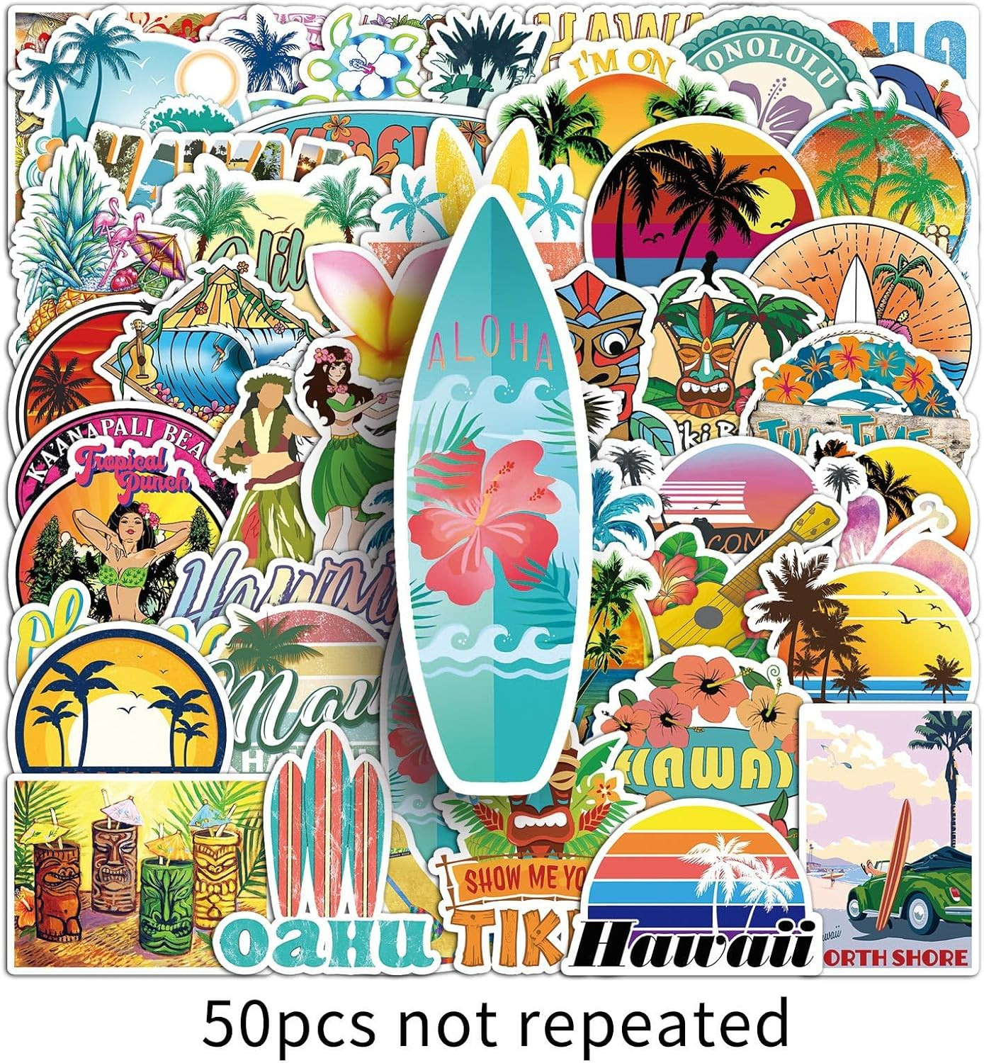 50Pcs Hawaiian Scenery Stickers – Tropical Style Creative Decor