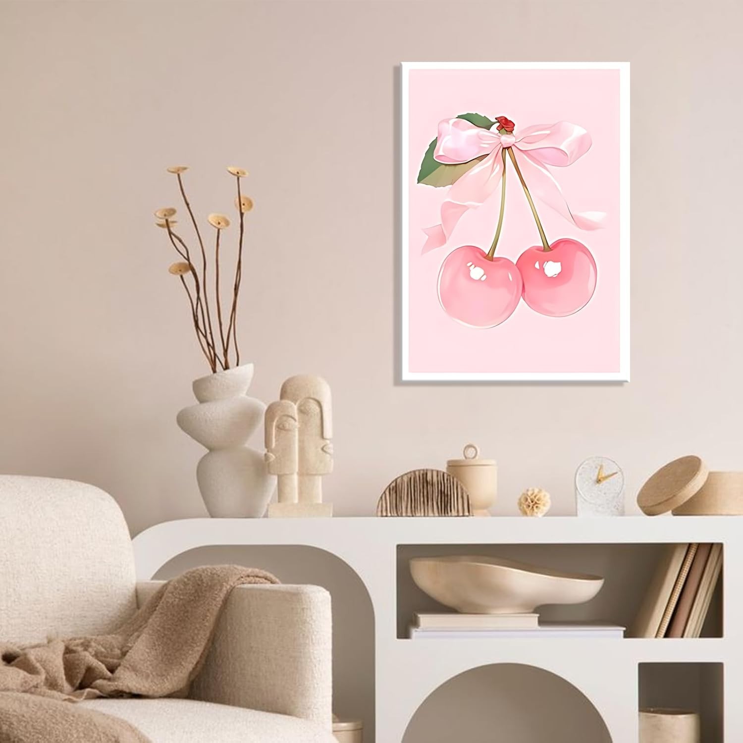 Coquette Pink Bow Canvas Wall Art Set of 3, Cherry Bow Posters Prints for Bed…