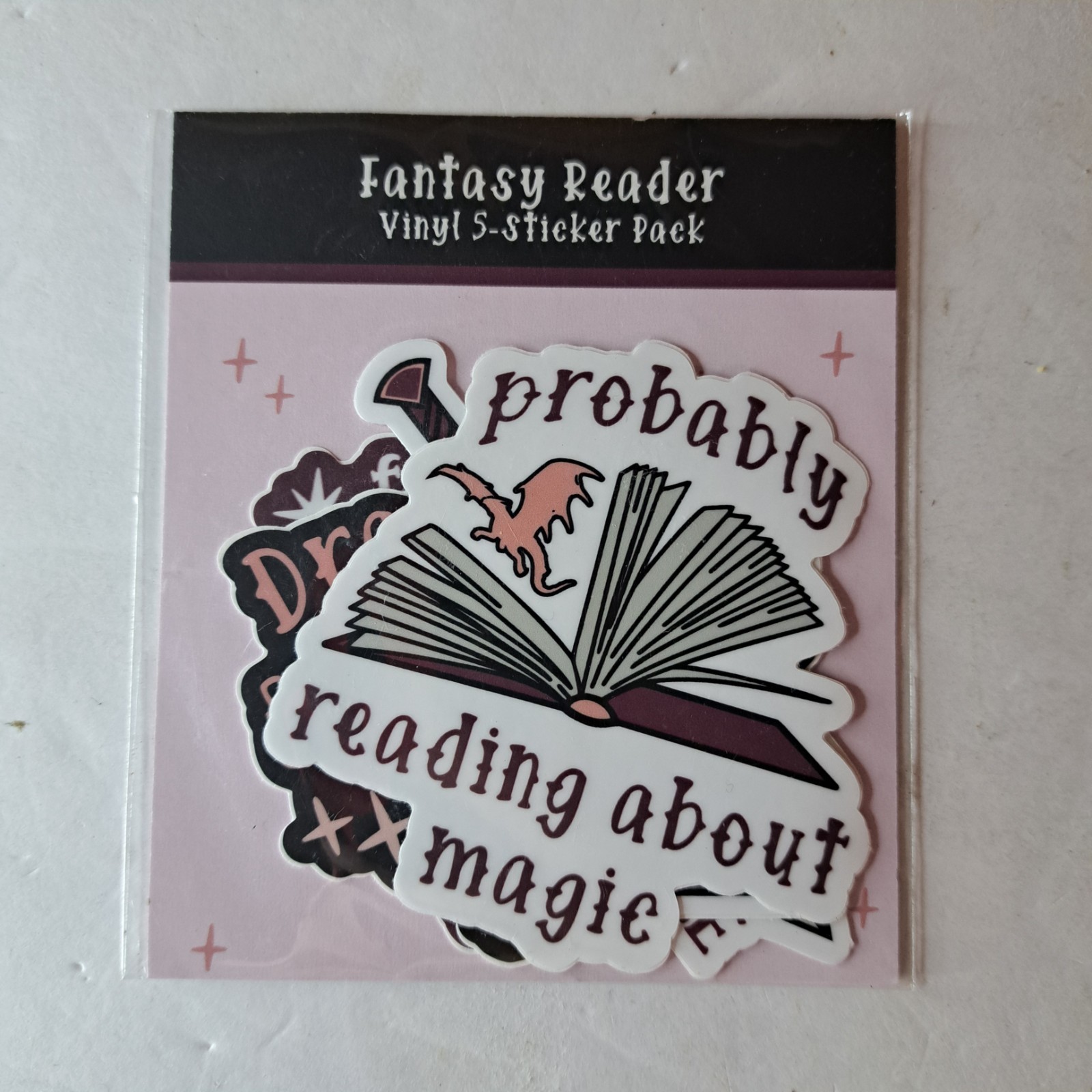 Fantasy Reader Vinyl 5 Sticker Pack Waterproof Dragon Demon Fae Magic Lore Books