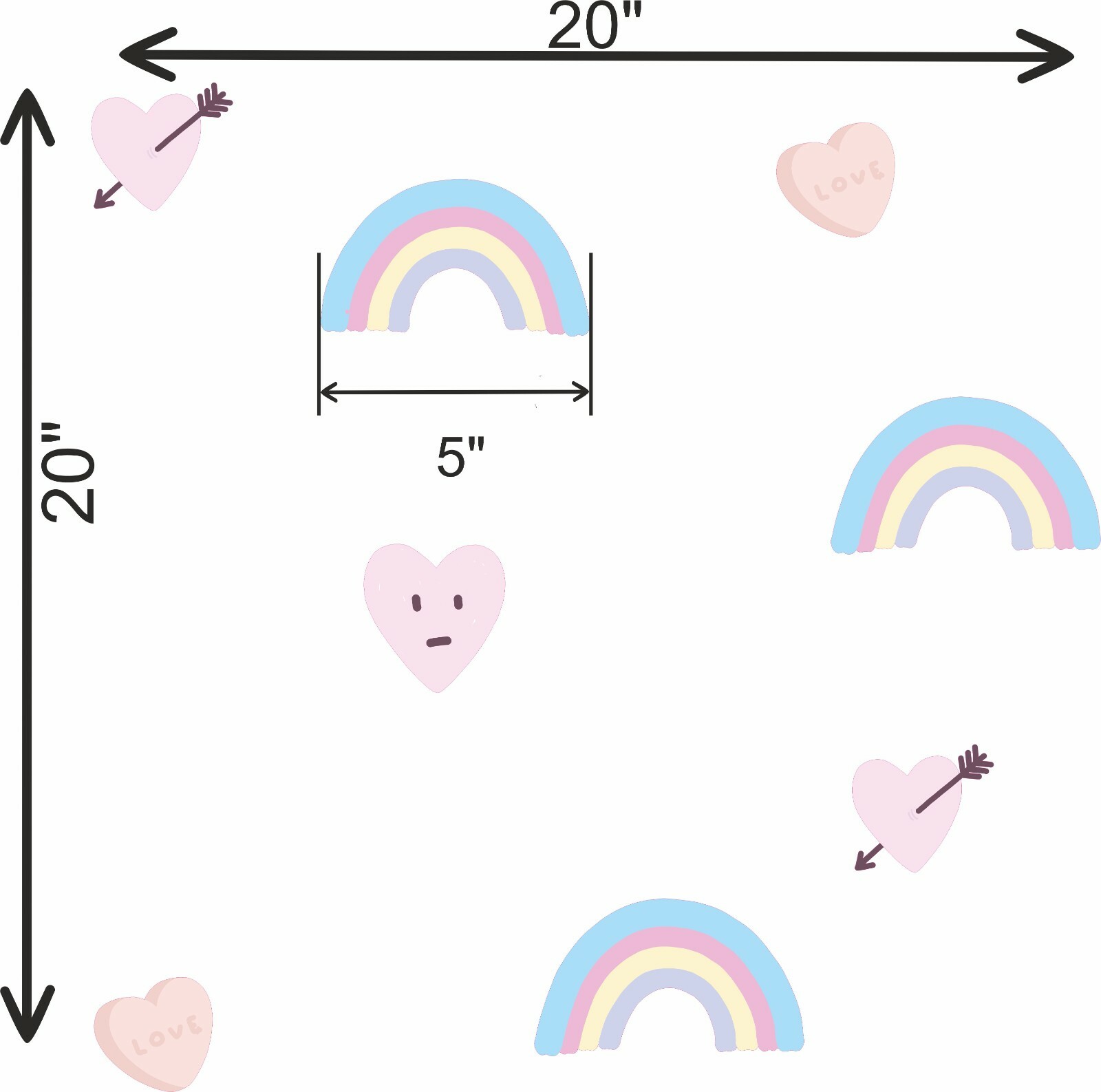Vinyl Adhesive Multicolored Cupid Hearts Rainbows Love Hearts Wall Decal Sheet