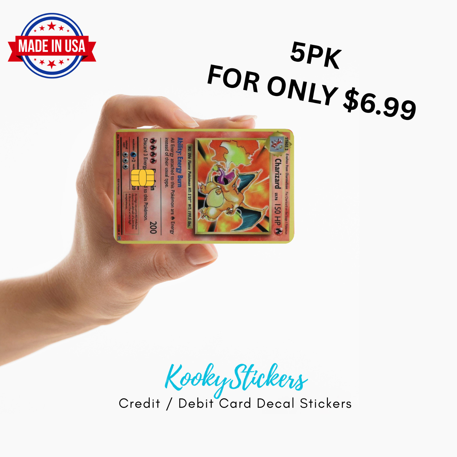 5 PK Charizard 1st Edition Credit Debit Card Skin Sticker Decal TCG