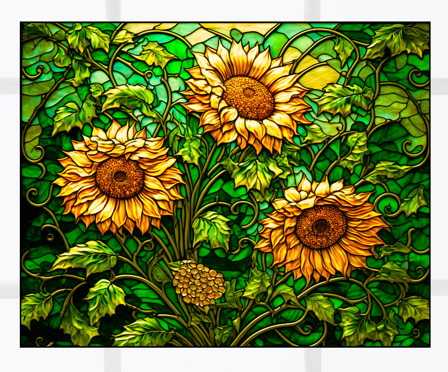 Wild Sunflowers Faux Stained-Glass WINDOW CLING Size 10" Repositionable Vinyl