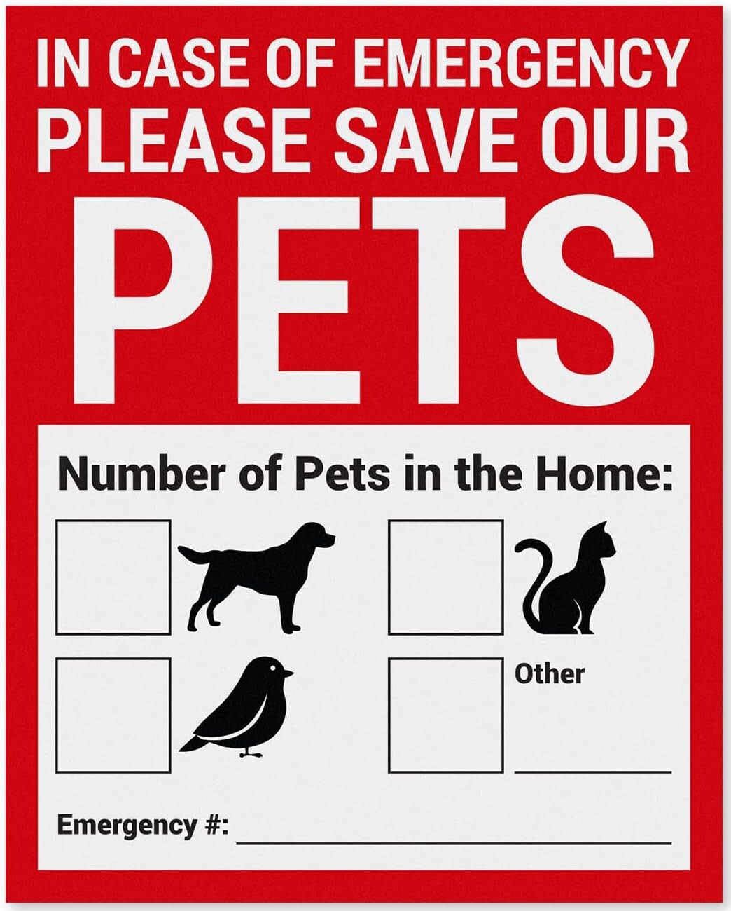 Save Our Pets Emergency Rescue Bird Dog Cat Car Home Window Decal