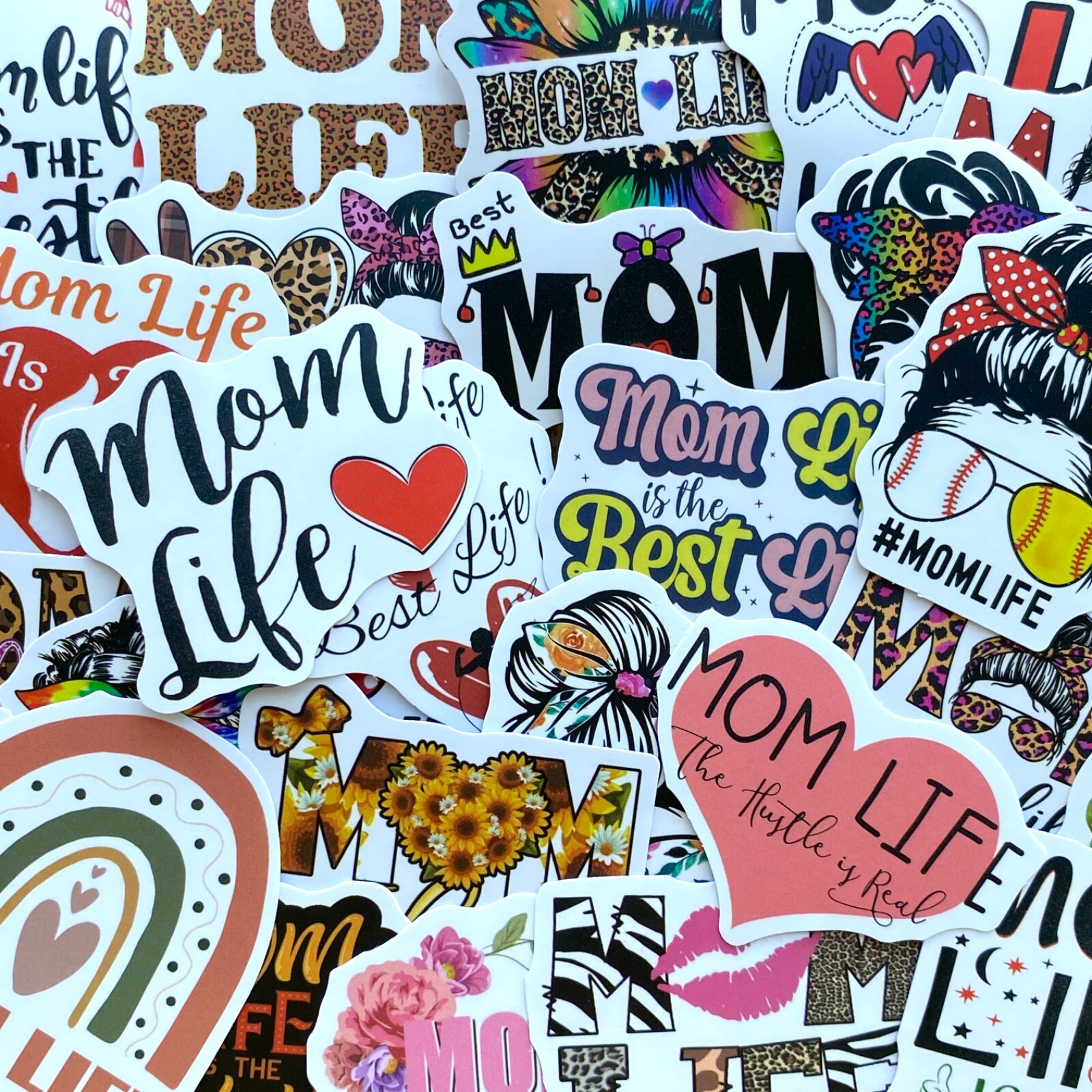5-50 pcs Mom Life Stickers, Love Mom Vinyl Laptop Phone Decals Stocking Stuffer