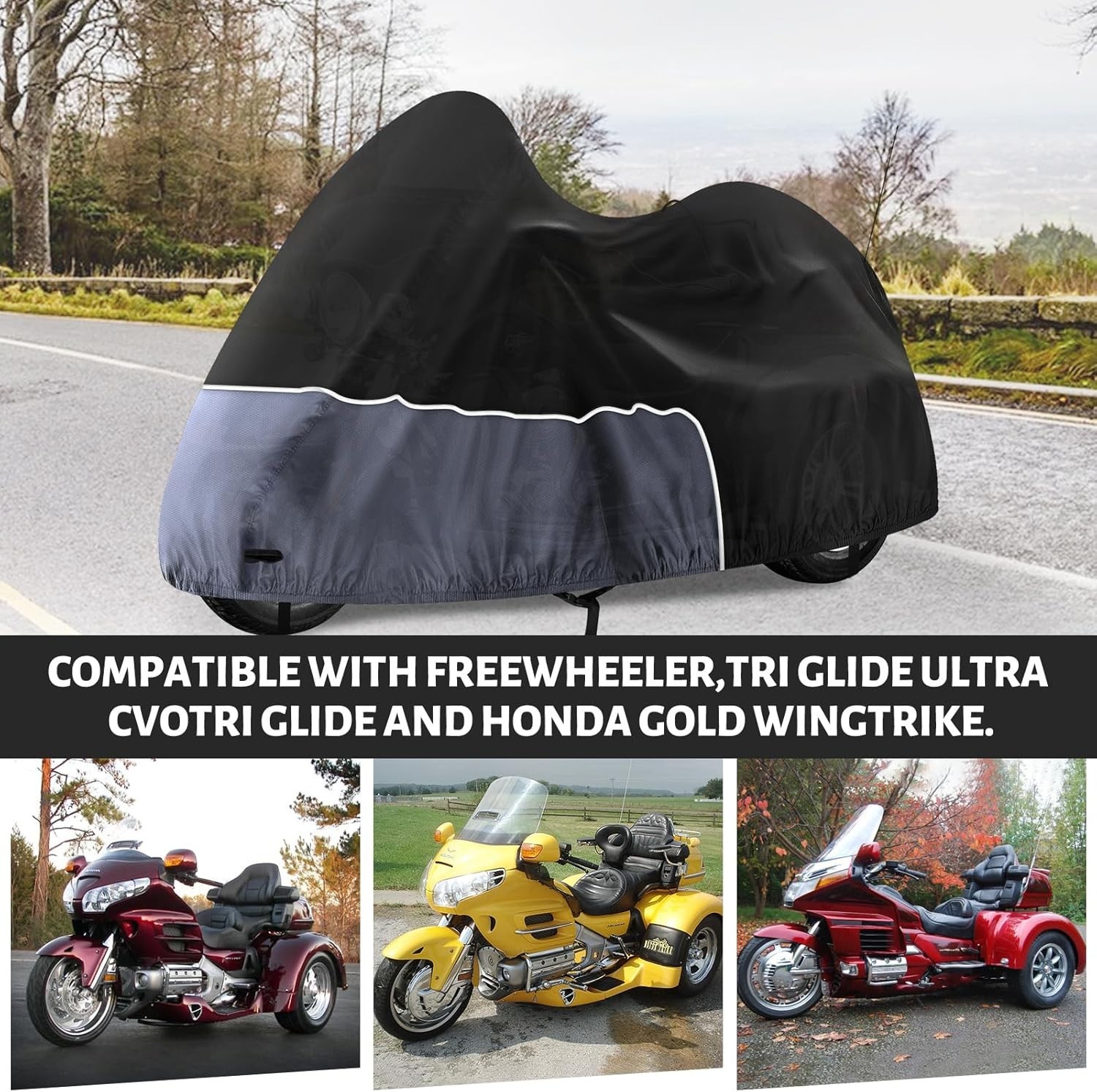 Trike Cover, Waterproof 3 Wheel Motorcycle Cover for Harley Davidson, Honda Gold