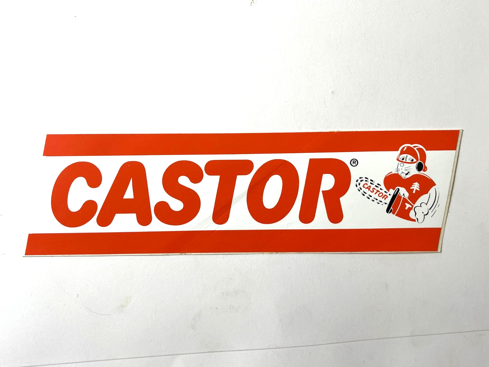 Vintage Castor Bumper Sticker Dealer Chainsaw & Logo – (9 in) Glossy