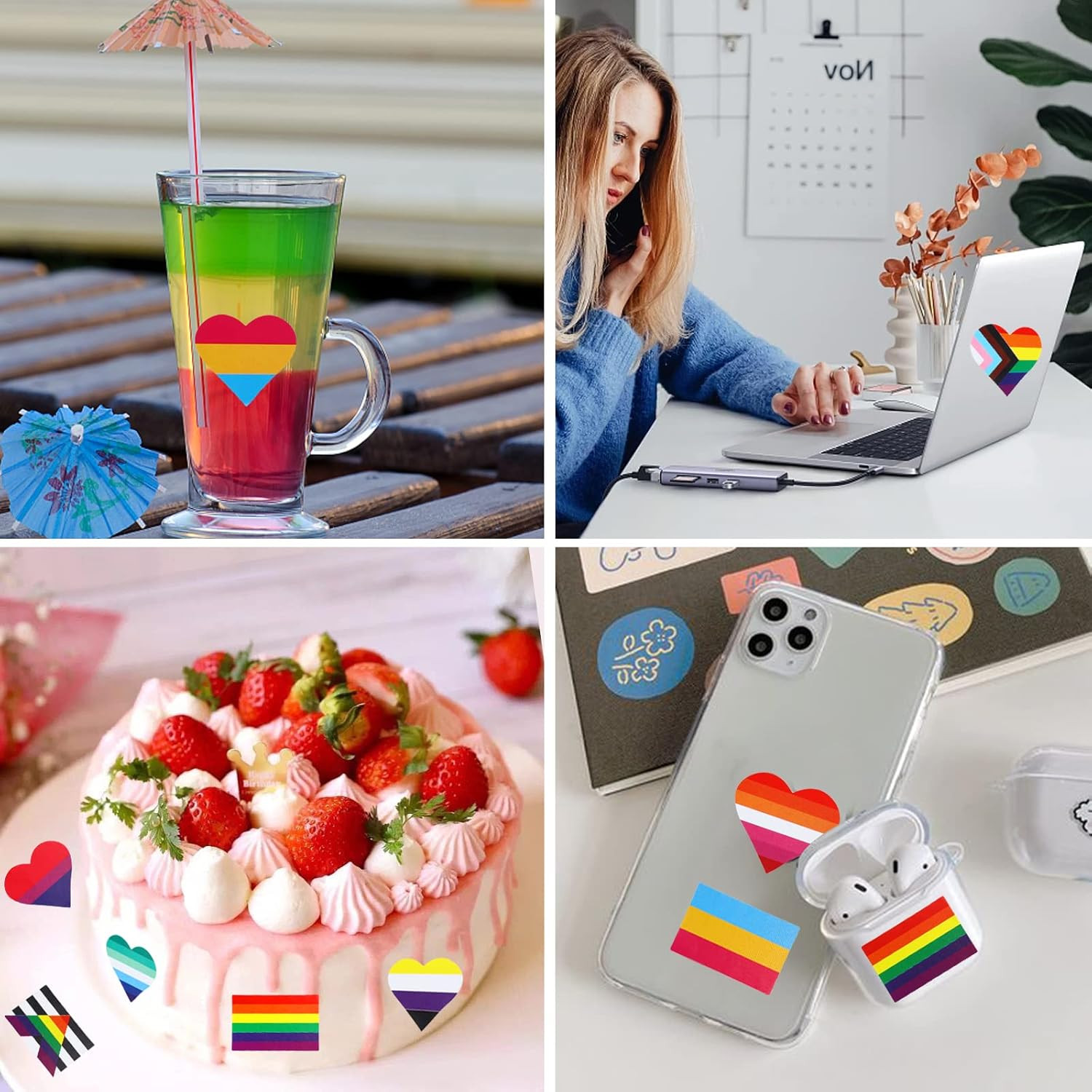 Rainbow Pride Sticker Roll 1000 PCS Heart Flag Labels Pride Month Parade Event