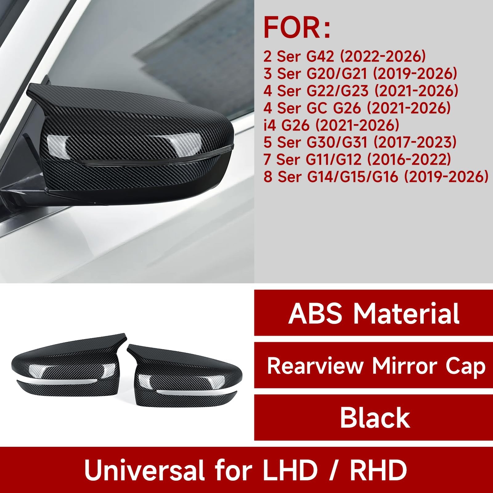 Carbon Fiber Rearview Mirror Cover Trim for BMW G20 G21 G22 G30 G31 G11 G12