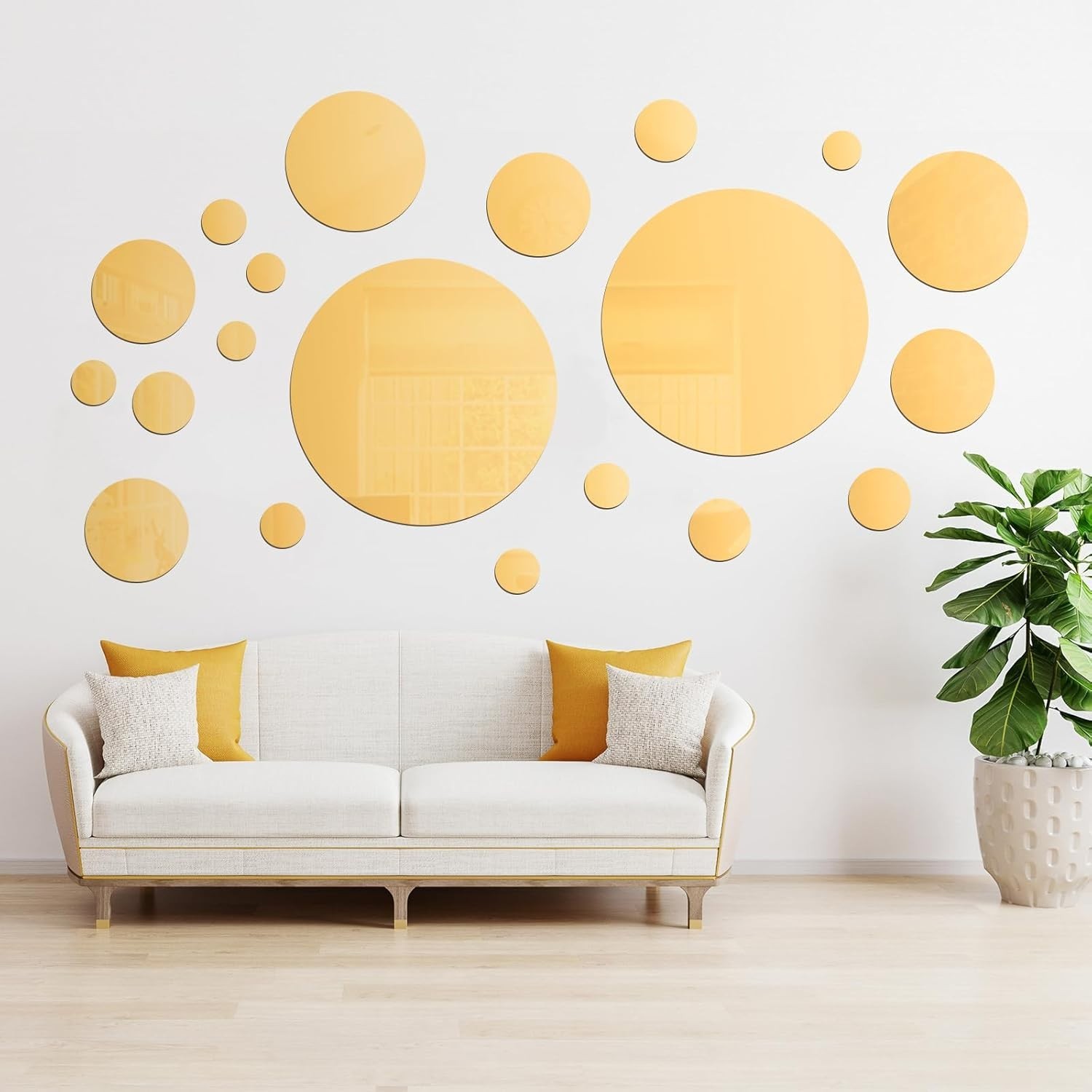 Gold Acrylic Mirror Wall Stickers – Set of 32