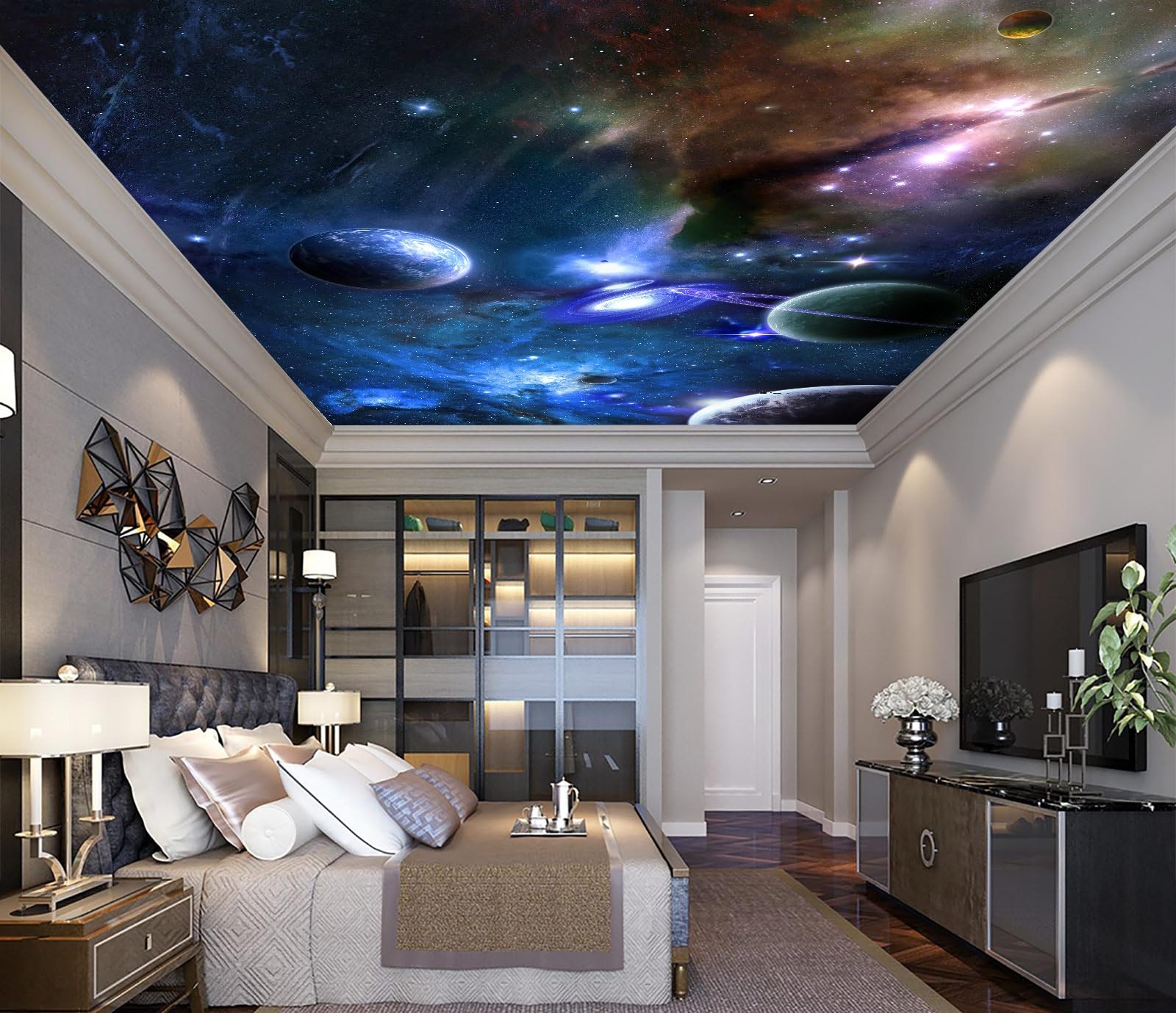 TUNDJ Galaxy Planet Wallpaper Mural Peel and Stick for Ceiling 82"x57"
