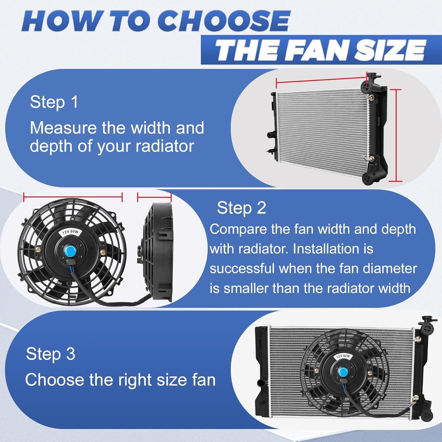 12 Inch 12” Black Universal Electric Radiator Slim Fan 12V 80W High Performance