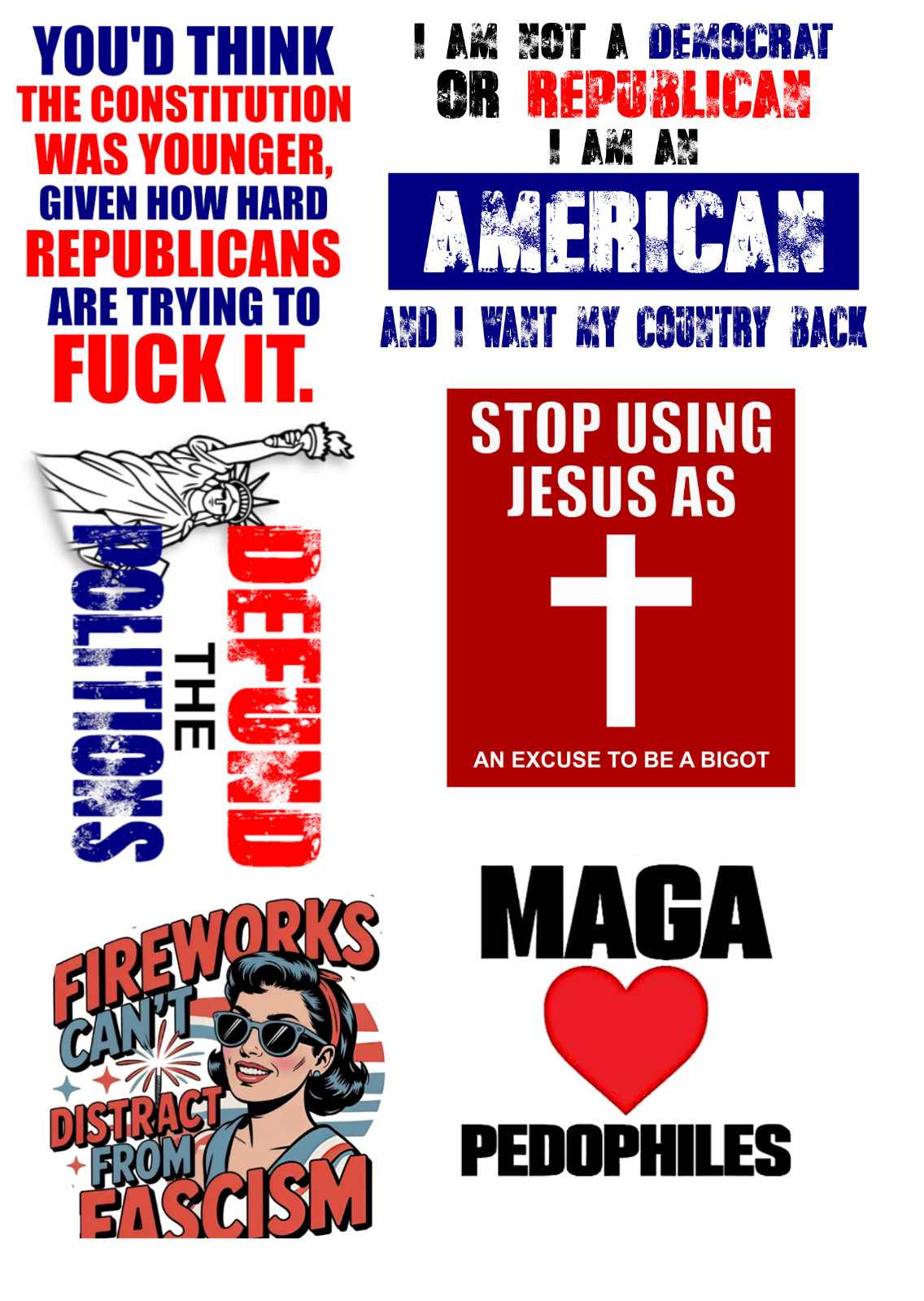 6pc 1.75"W x 2"H, Anti-Republican, Vinyl Sticker Sheet, Durable, High Quality,